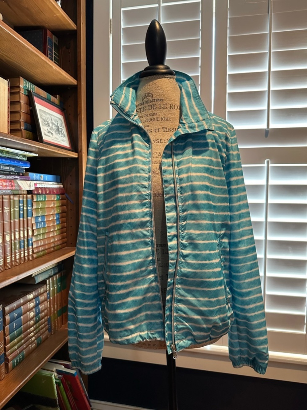 Lauren Ralph Lauren Teal and White Striped Zip Jacket